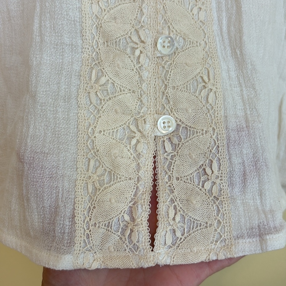 Zyga Lin'n Laundry NWT Medee Chemise Ivory Cotton Gauze Button Up Lace Top FR 40 - Picture 10 of 17